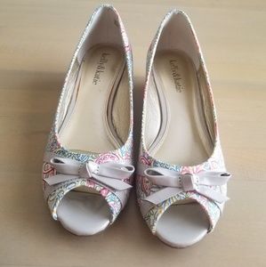 Kelly & Katie- peep toe espadrille wedge